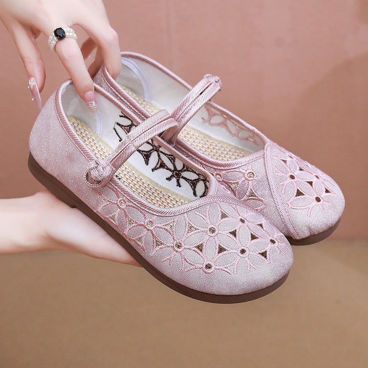 Floral Embroidered Mary Jane Flats – Breathable Comfort Shoes for Women