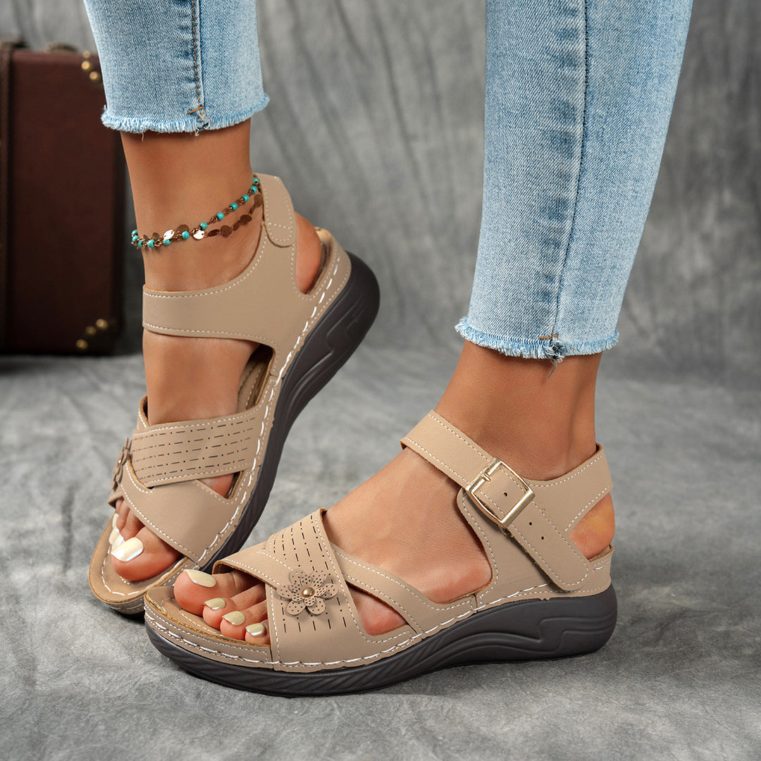Women's Floral Wedge Sandals– Lightweight Summer  Walking Sandals