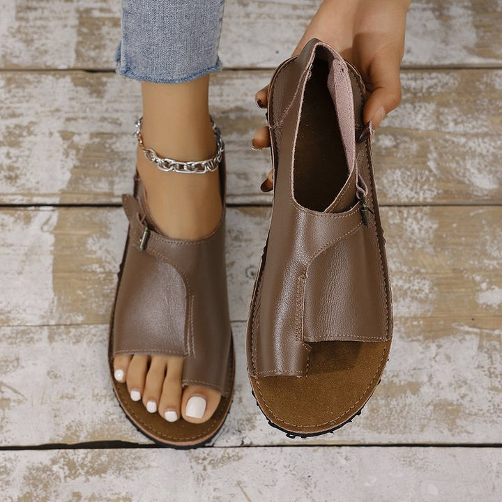 Women's Vintage Peep-Toe Comfort Sandals – Soft Leather Adjustable Summer Shoes