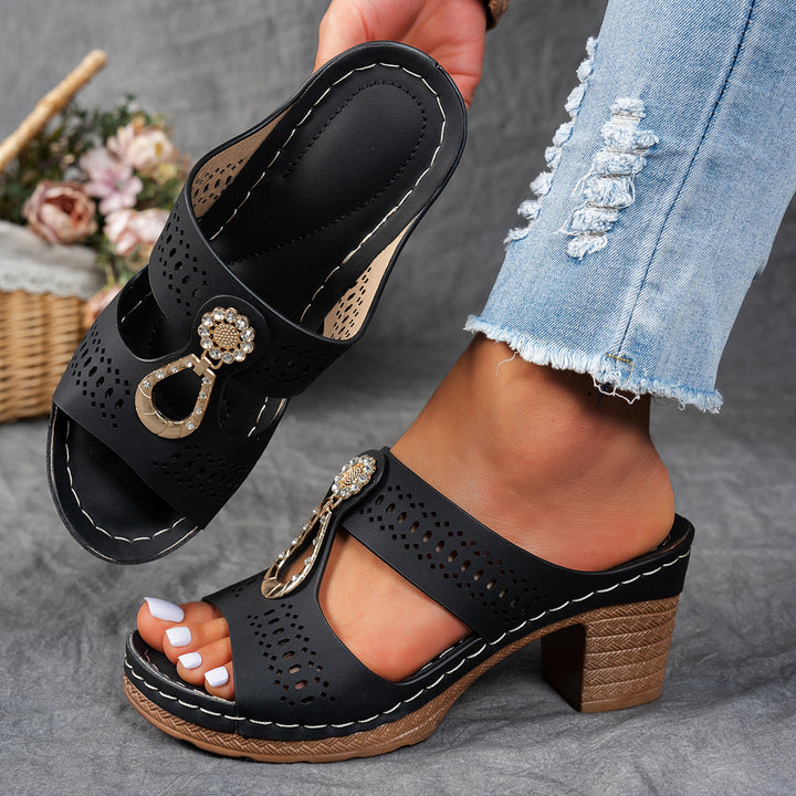 Elegant Rhinestone Comfort Heeled Sandals