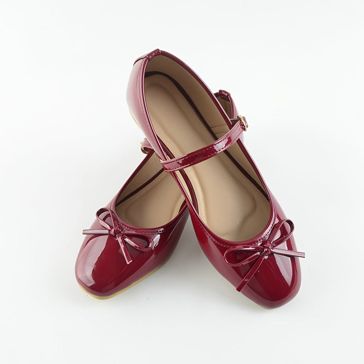 Wine Red Bow Mary Jane Flats