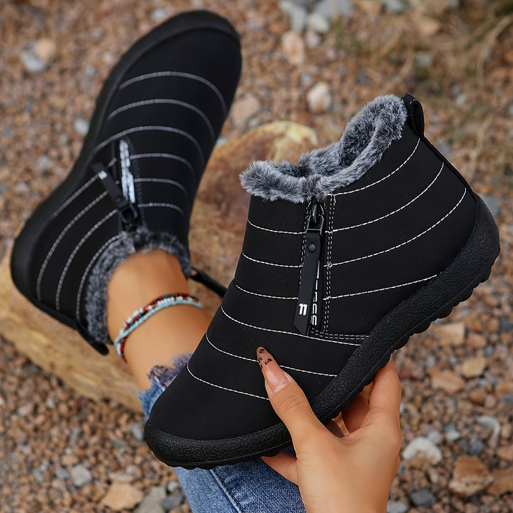 Women's Waterproof Winter Snow Boots –Warm Fur Collar, Zip Closure & Non-Slip Outdoor Sole