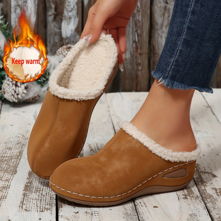Women's Warm Wedge Mules –Comfortable House Shoes for Fall & Winter