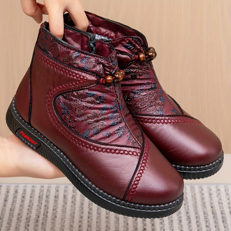 Women's Vintage Floral Winter Boots – Warm, Non-Slip & Comfortable Fit