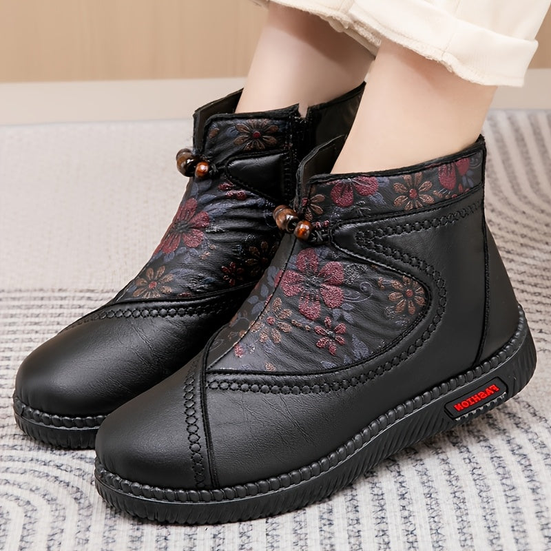 Women's Vintage Floral Winter Boots – Warm, Non-Slip & Comfortable Fit