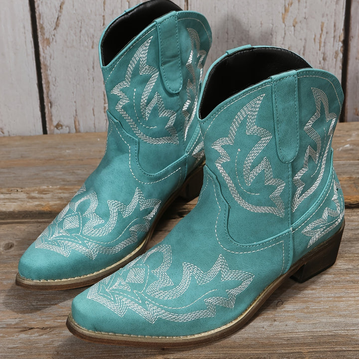 Women's Western Embroidery Mid-Heel Ankle Boots
