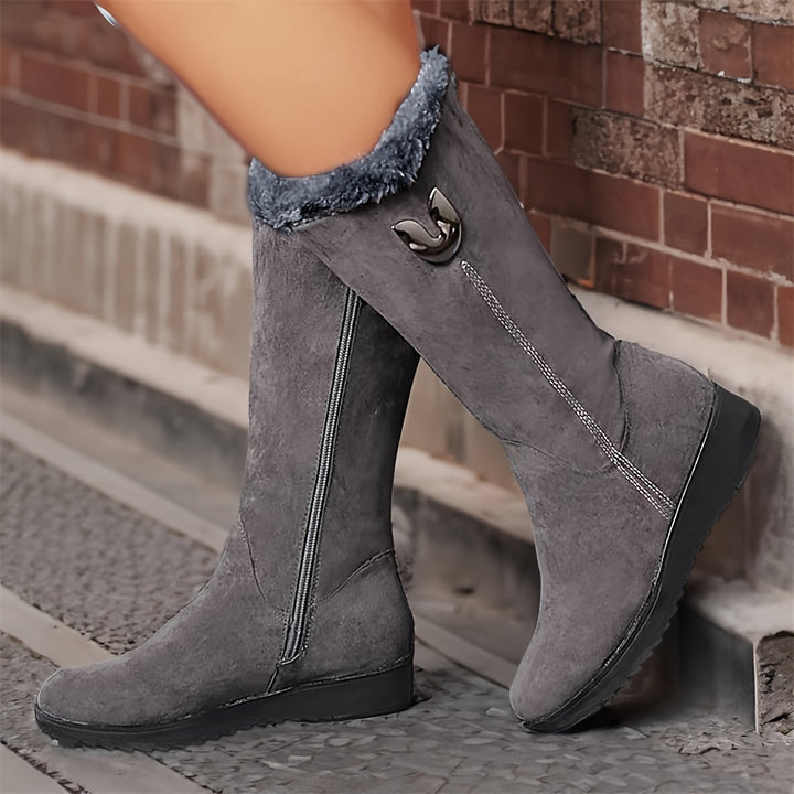 Women's Winter Comfort Boots – Mid-Calf, Flat Anti-Slip Sole with Soft Fleece Interior