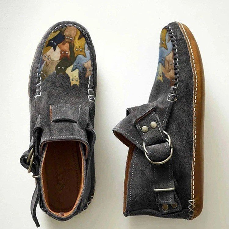 Women's Handmade Style Cat Print Moccasins – Vintage Comfort Flats