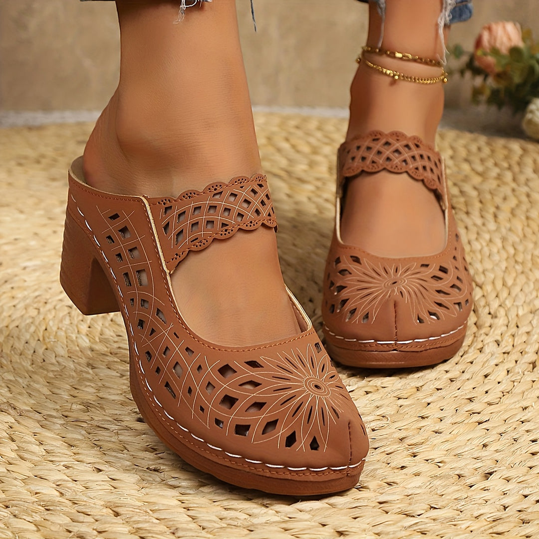 Women's Elegant Sandals – Closed-Toe Breathable Mid Heel Shoes
