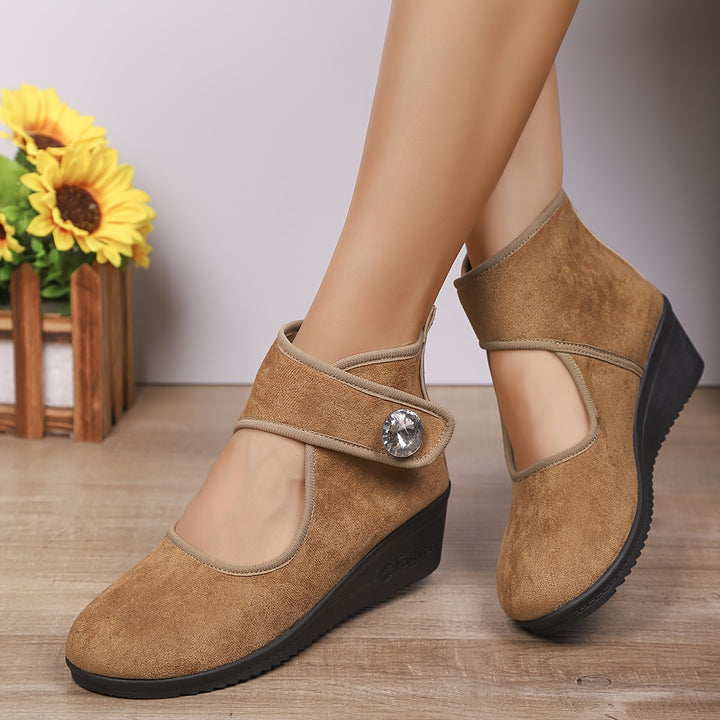 Women's Rhinestone Wedge Ankle Boots – Elegant Comfort for Everyday Style