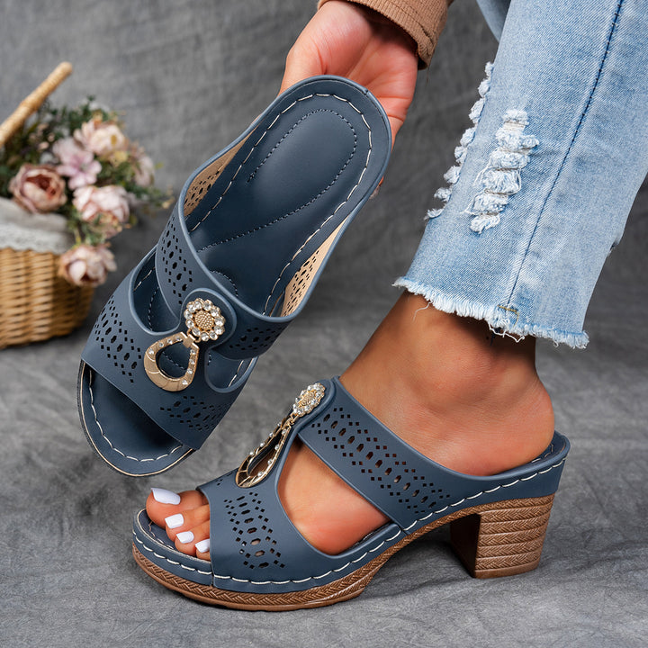 Elegant Rhinestone Comfort Heeled Sandals