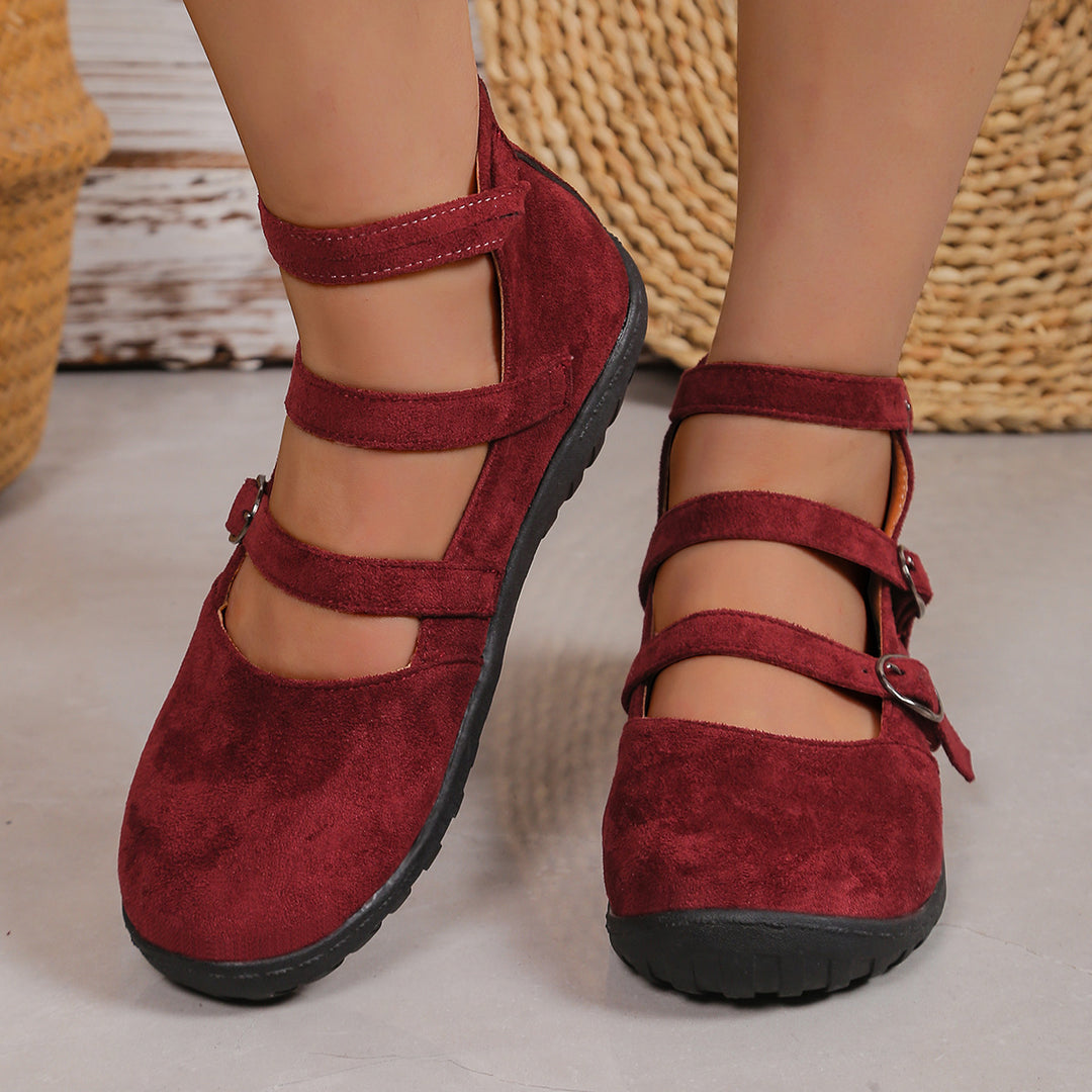 Vintage Triple Strap Mary Jane Flats – Round Toe Fall Shoes for Women