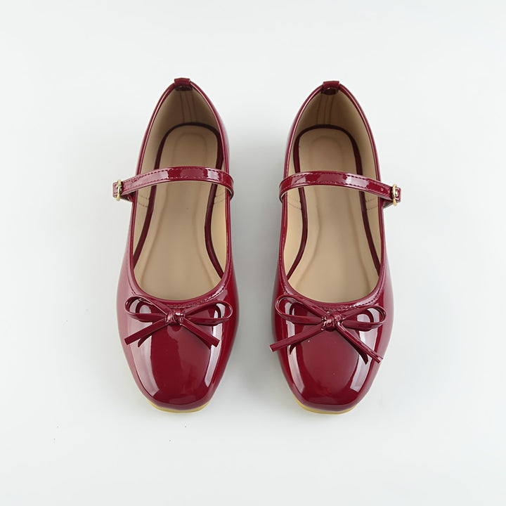 Wine Red Bow Mary Jane Flats