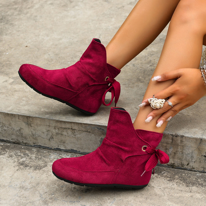Women's Vintage Bow Ankle Boots –Comfortable  Lace-Up Flat Shoes for Fall & Winter
