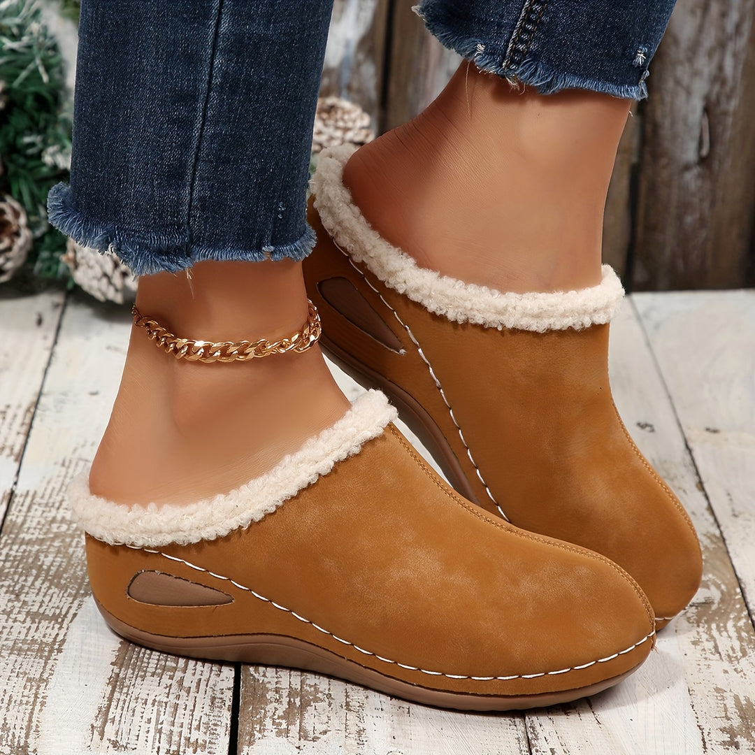 Women's Warm Wedge Mules –Comfortable House Shoes for Fall & Winter