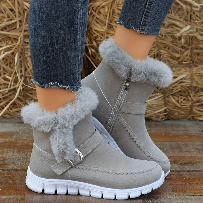Women's Comfortable Winter Ankle Boots – Warm Plush-Lined Boots with Thick Sole & Easy Side Zipper