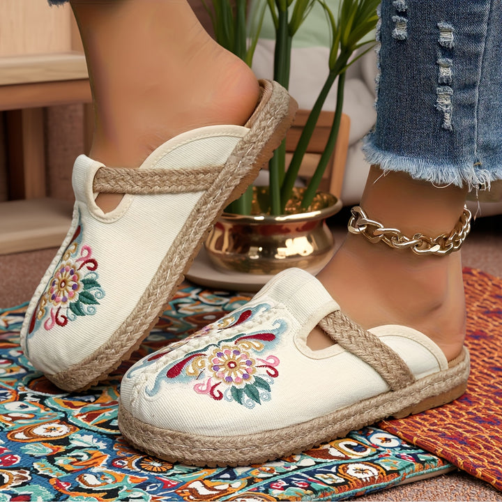 Women's Handmade Floral Flats – Embroidered Comfortable Breathable Shoes with Non-Slip Sole