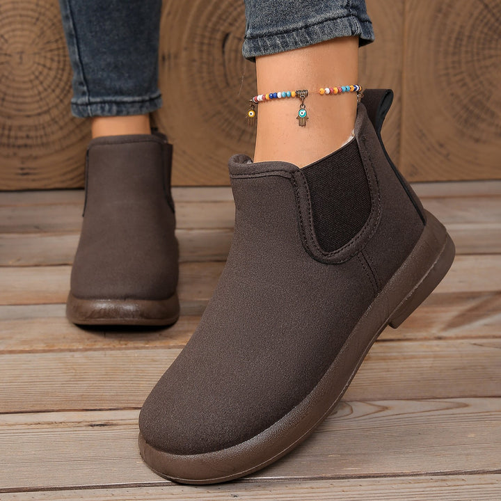 Women's Comfortable Winter Ankle Boots – Warm Fleece-Lined Flat Boots with Non-Slip Sole