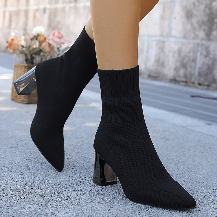 Women's Stretch Knit Ankle Boots – Cozy Pull-On Ankle Boots for Fall & Winter