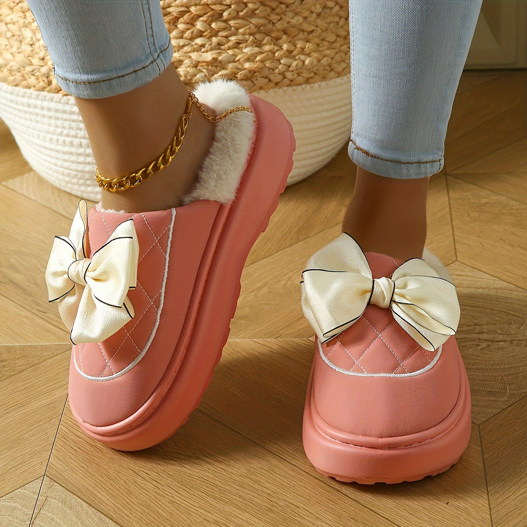 Women's Winter Bow Mules – Warm Plush-Lined Winter Shoes with a Non-Slip Sole