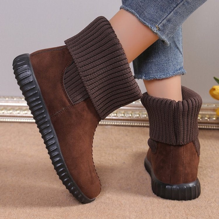 Women's Warm Knit Ankle Boots – Soft Winter Boots with Cushioned Non-Slip Sole