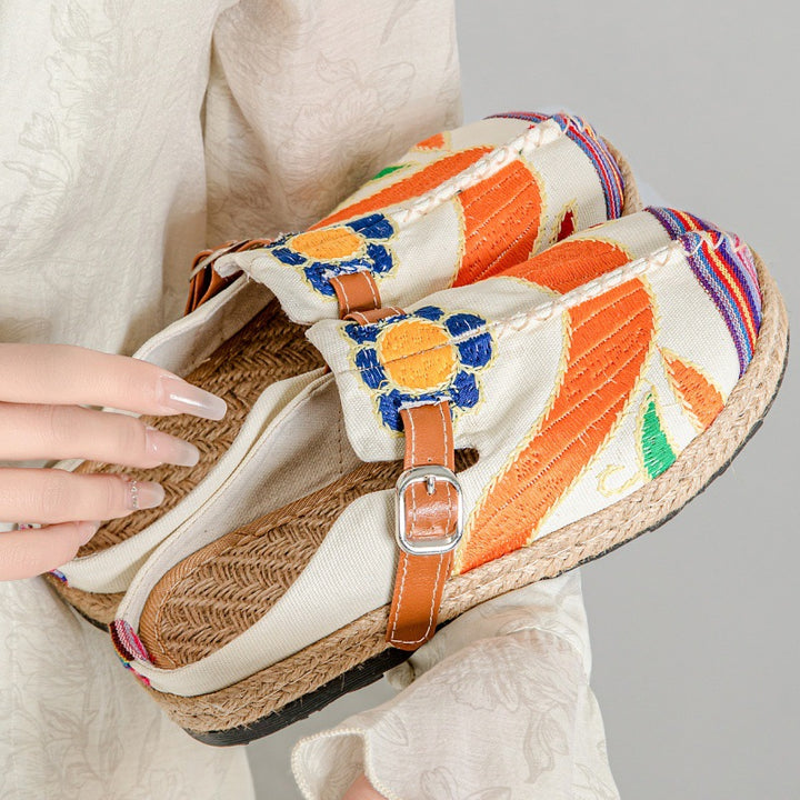 Women's Embroidered Fabric Slip-On Flats – Soft Sole Casual Closed-Toe Cloth Shoes