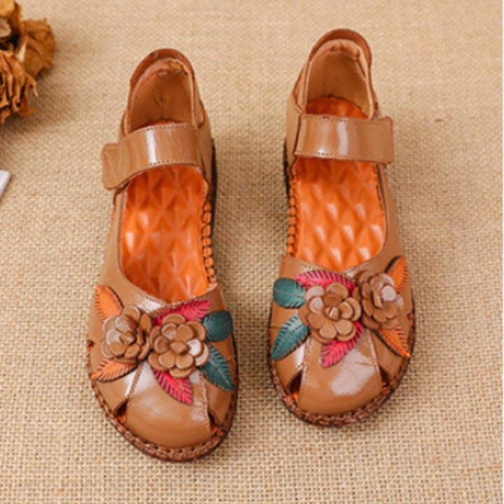 Women's Genuine Leather Comfort Sandals – Handmade Floral Soft Non-Slip Sole