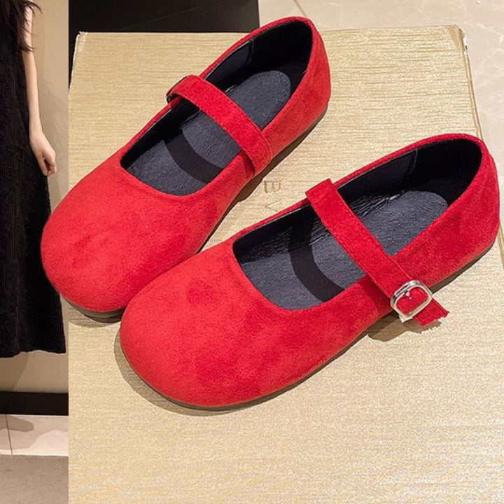 Women's Vintage Mary Jane Flats – Suede, Adjustable Strap, All-Day Comfort