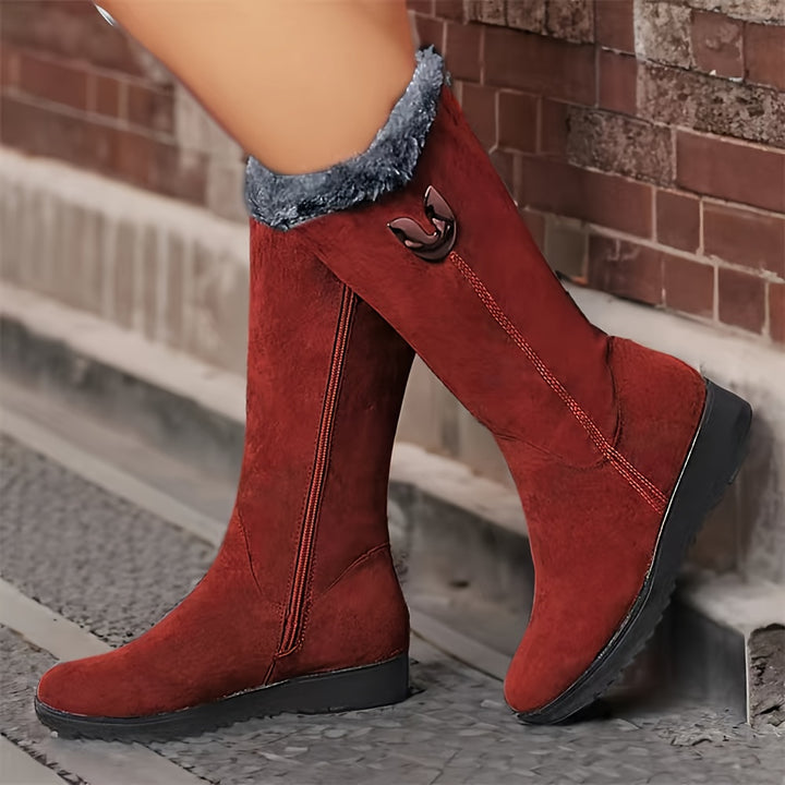 Women's Winter Comfort Boots – Mid-Calf, Flat Anti-Slip Sole with Soft Fleece Interior