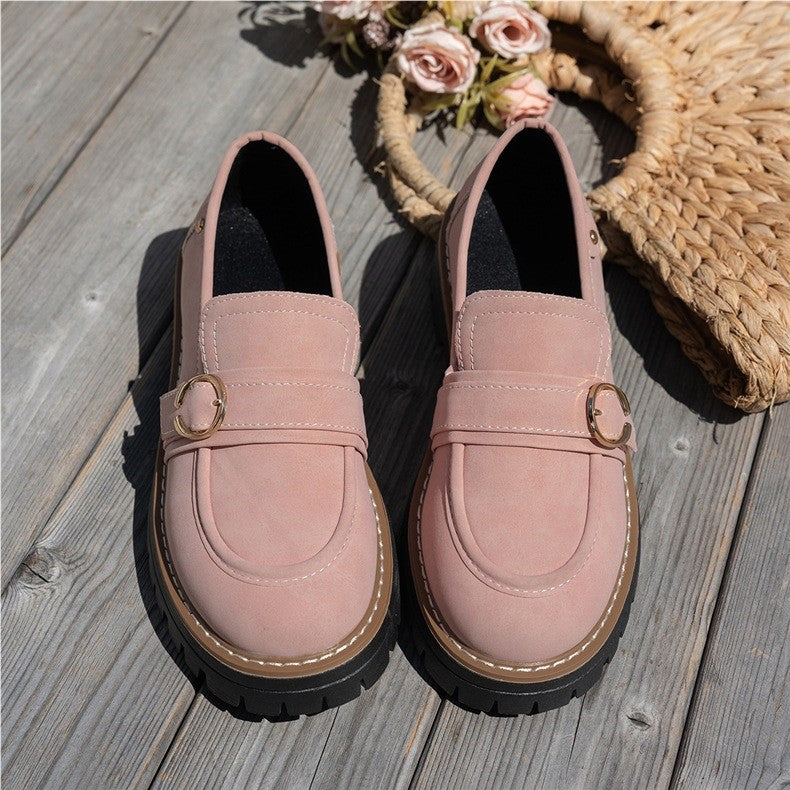 Women's Vintage Comfort Loafers – Supportive Thick Sole with Classic Buckle Detail