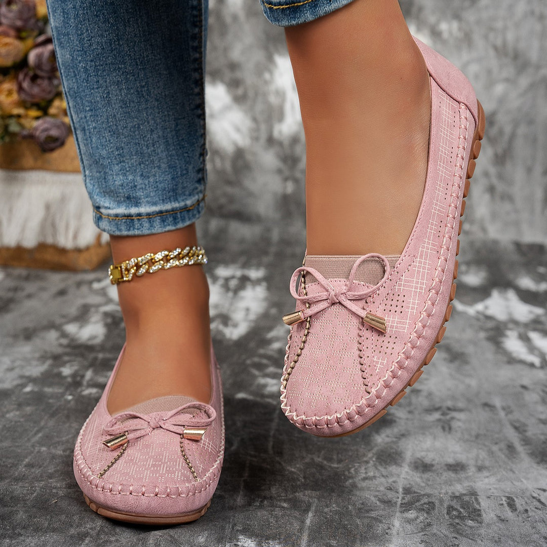 Women's Classic Solid-Color Bow Loafers – Comfortable Flat Shoes for Everyday Wear