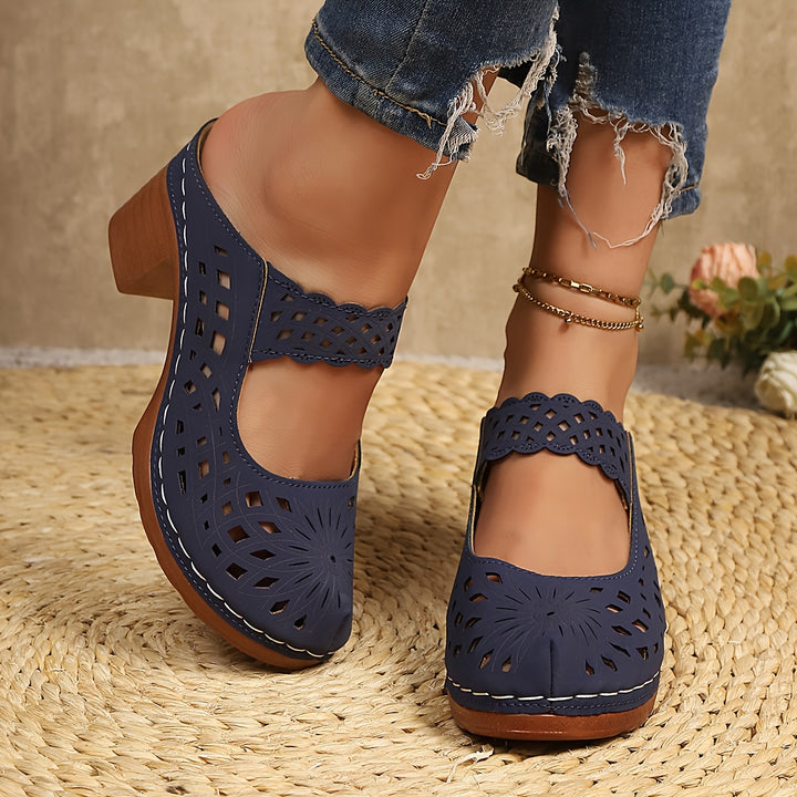 Women's Elegant Sandals – Closed-Toe Breathable Mid Heel Shoes