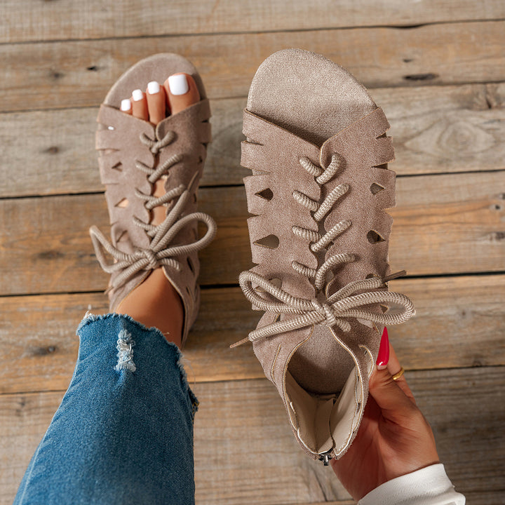 Women's Vintage Cutout Lace-Up Sandals– Breathable Cutout Design with Comfortable Flat Sole