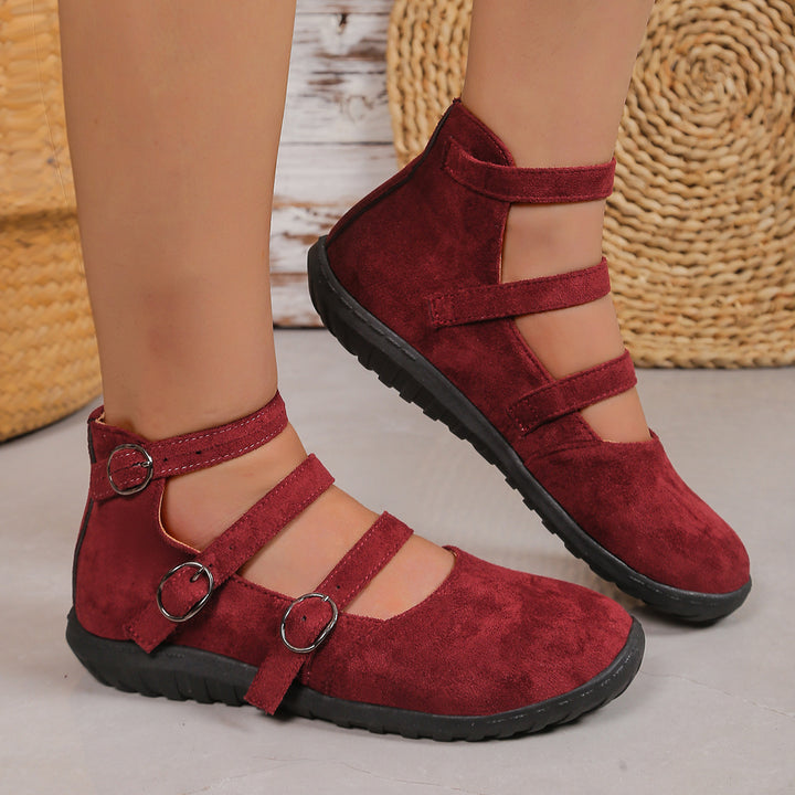 Vintage Triple Strap Mary Jane Flats – Round Toe Fall Shoes for Women