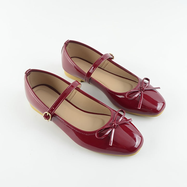 Wine Red Bow Mary Jane Flats