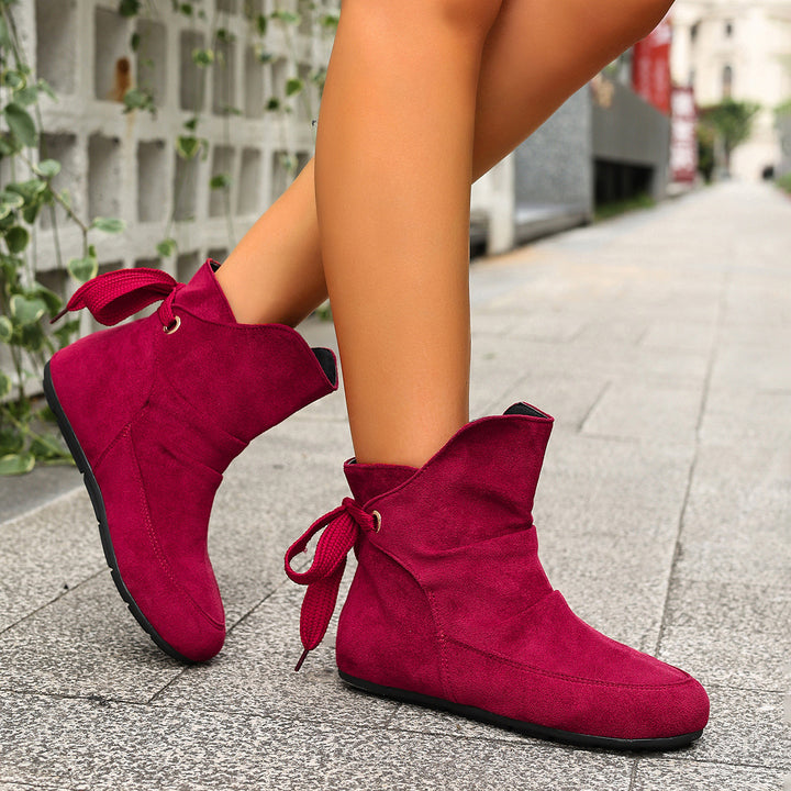 Women's Vintage Bow Ankle Boots –Comfortable  Lace-Up Flat Shoes for Fall & Winter