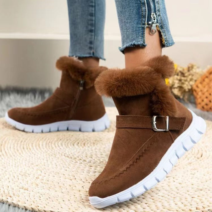Women's Comfortable Winter Ankle Boots – Warm Plush-Lined Boots with Thick Sole & Easy Side Zipper