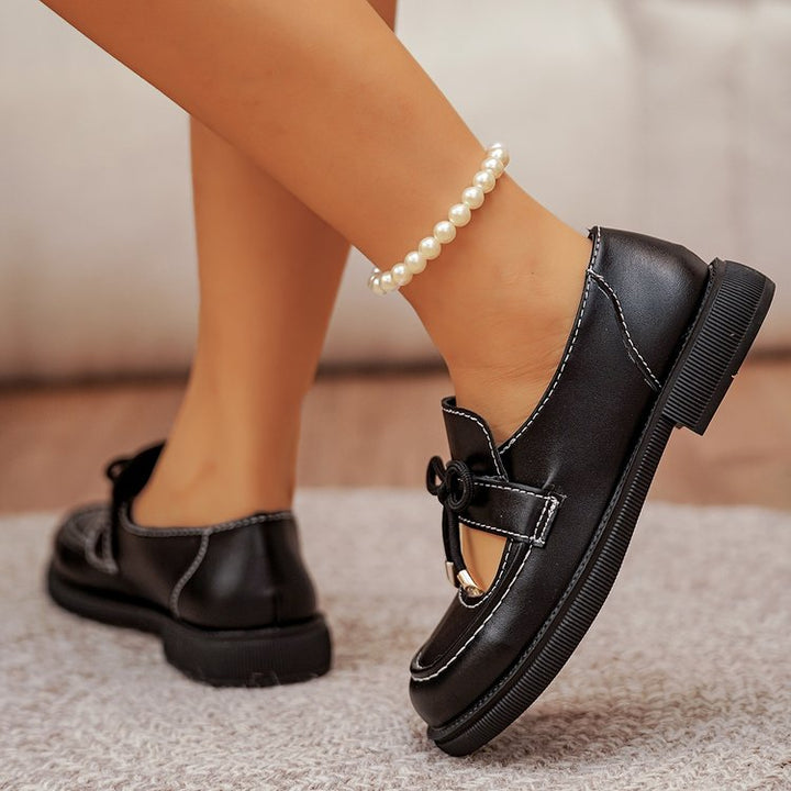 Women's Vintage Mary Jane Flats – Round-Toe Platform Shoes with Bow Detail