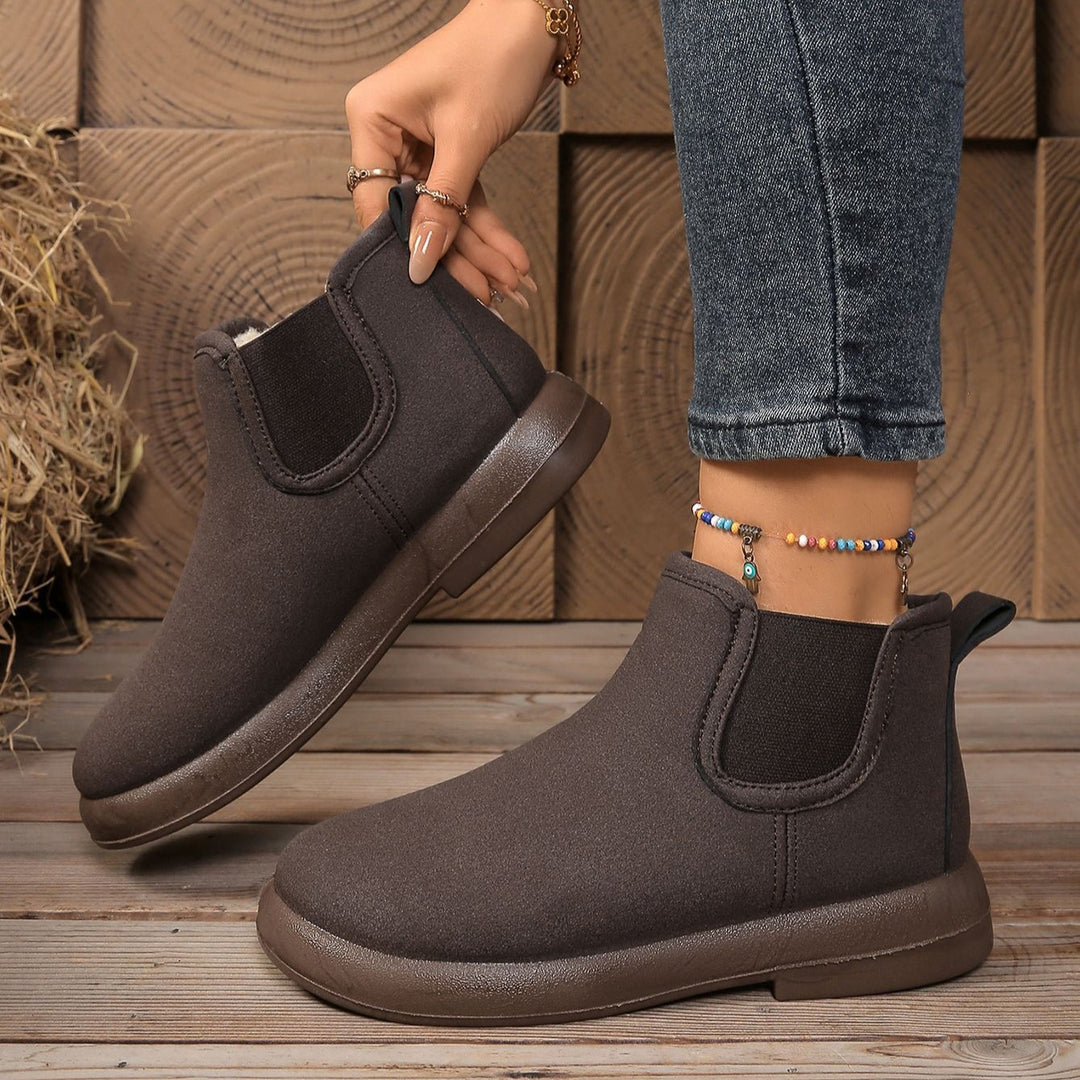 Women's Comfortable Winter Ankle Boots – Warm Fleece-Lined Flat Boots with Non-Slip Sole