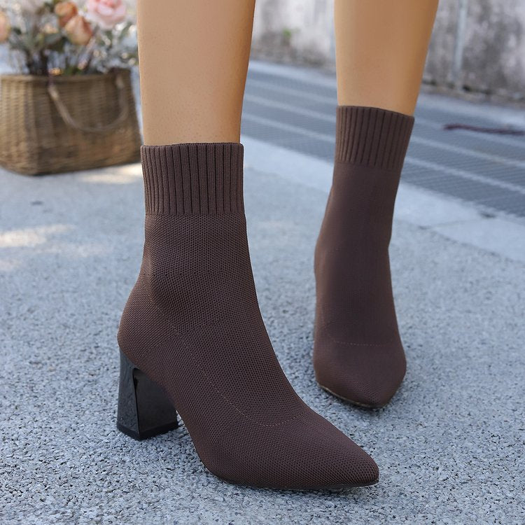 Women's Stretch Knit Ankle Boots – Cozy Pull-On Ankle Boots for Fall & Winter