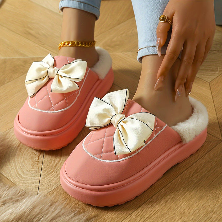 Women's Winter Bow Mules – Warm Plush-Lined Winter Shoes with a Non-Slip Sole
