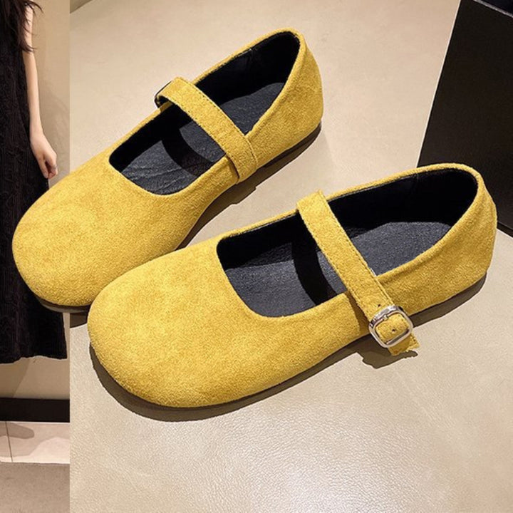 Women's Vintage Mary Jane Flats – Suede, Adjustable Strap, All-Day Comfort