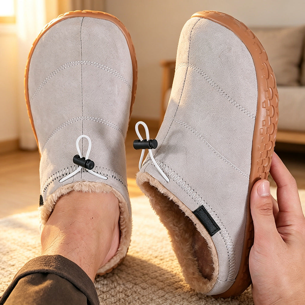 Women's Wide-Toe Fleece-Lined Mules – Cozy Thickened Slip-On Shoes with Adjustable Drawstring