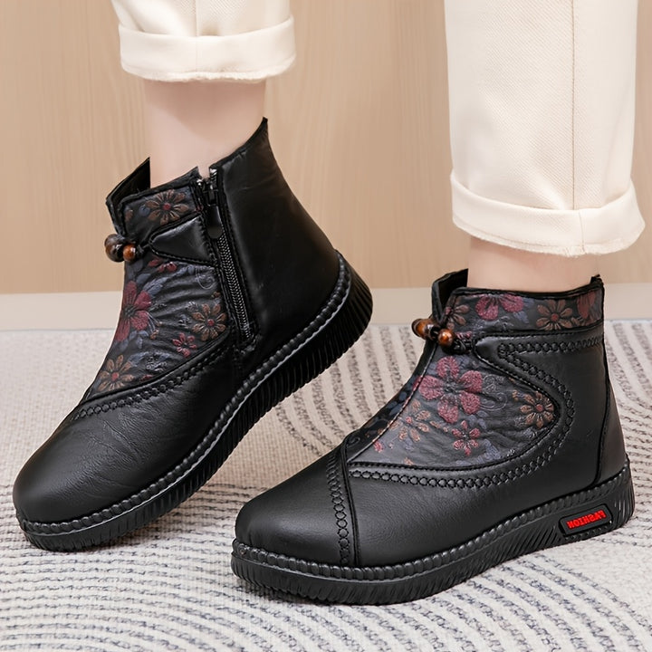 Women's Vintage Floral Winter Boots – Warm, Non-Slip & Comfortable Fit