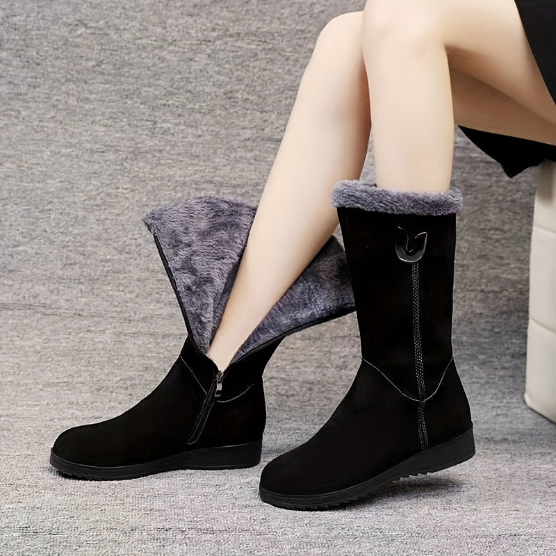 Women's Winter Comfort Boots – Mid-Calf, Flat Anti-Slip Sole with Soft Fleece Interior