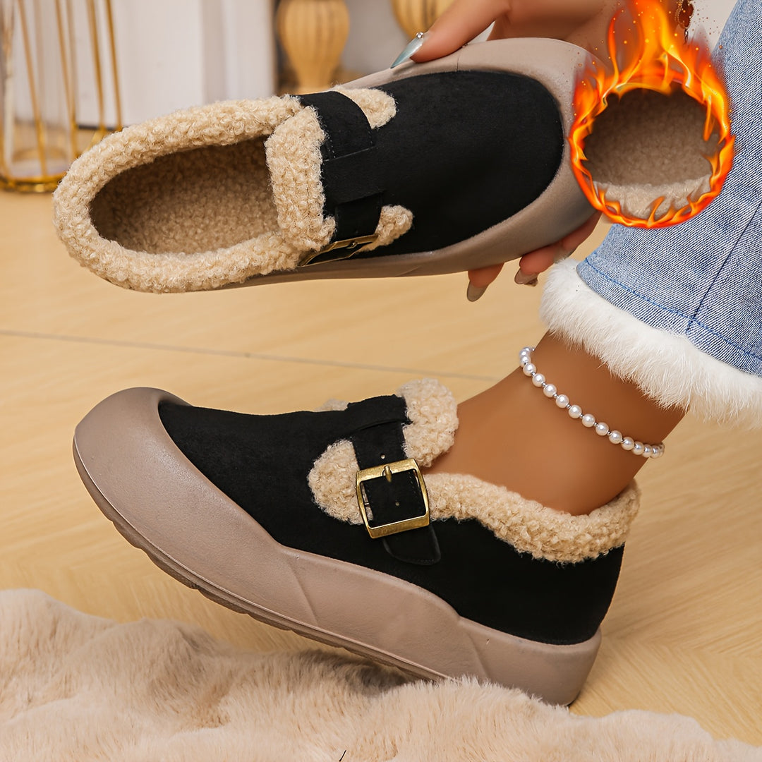Women's Warm Fleece-Lined Slip-On Shoes with Thick Non-Slip Sole