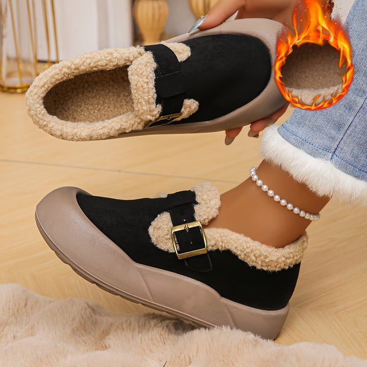 Women's Warm Fleece-Lined Slip-On Shoes with Thick Non-Slip Sole