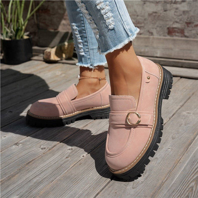Women's Vintage Comfort Loafers – Supportive Thick Sole with Classic Buckle Detail