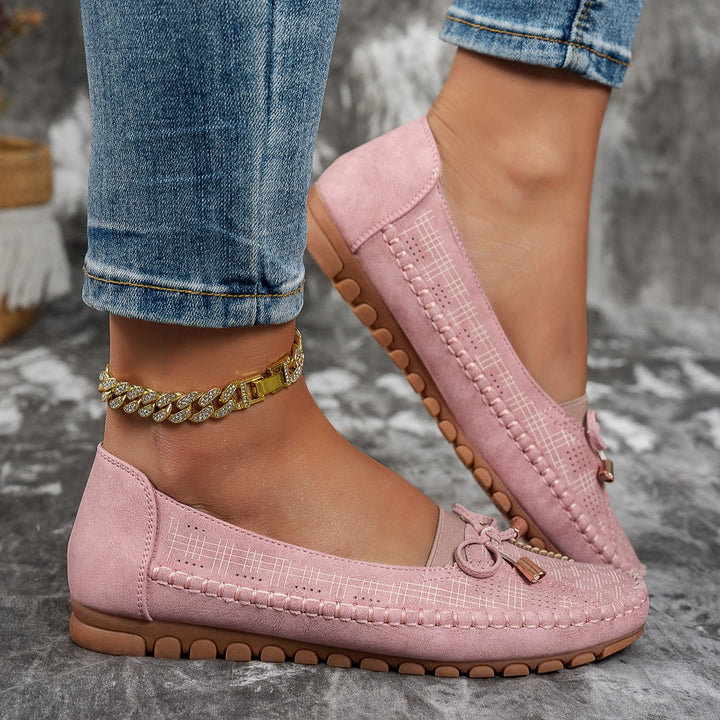 Women's Classic Solid-Color Bow Loafers – Comfortable Flat Shoes for Everyday Wear