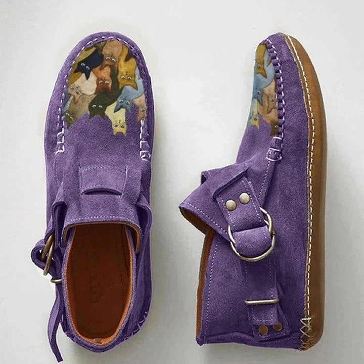 Women's Handmade Style Cat Print Moccasins – Vintage Comfort Flats